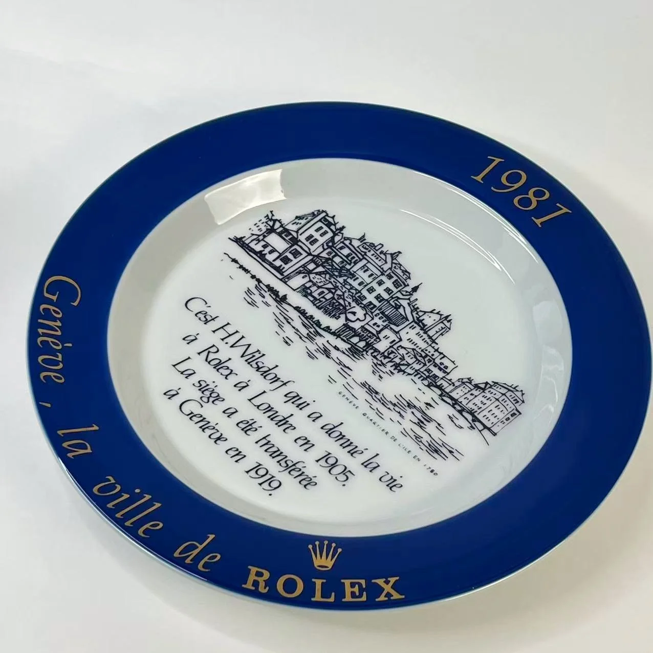 ROLEX 1981 YEAR PLATEロレックスイヤープレート非売品箱付き Rolex 1981 Geneva Commemorative Porcelain Plate Blue Gold Vintage
